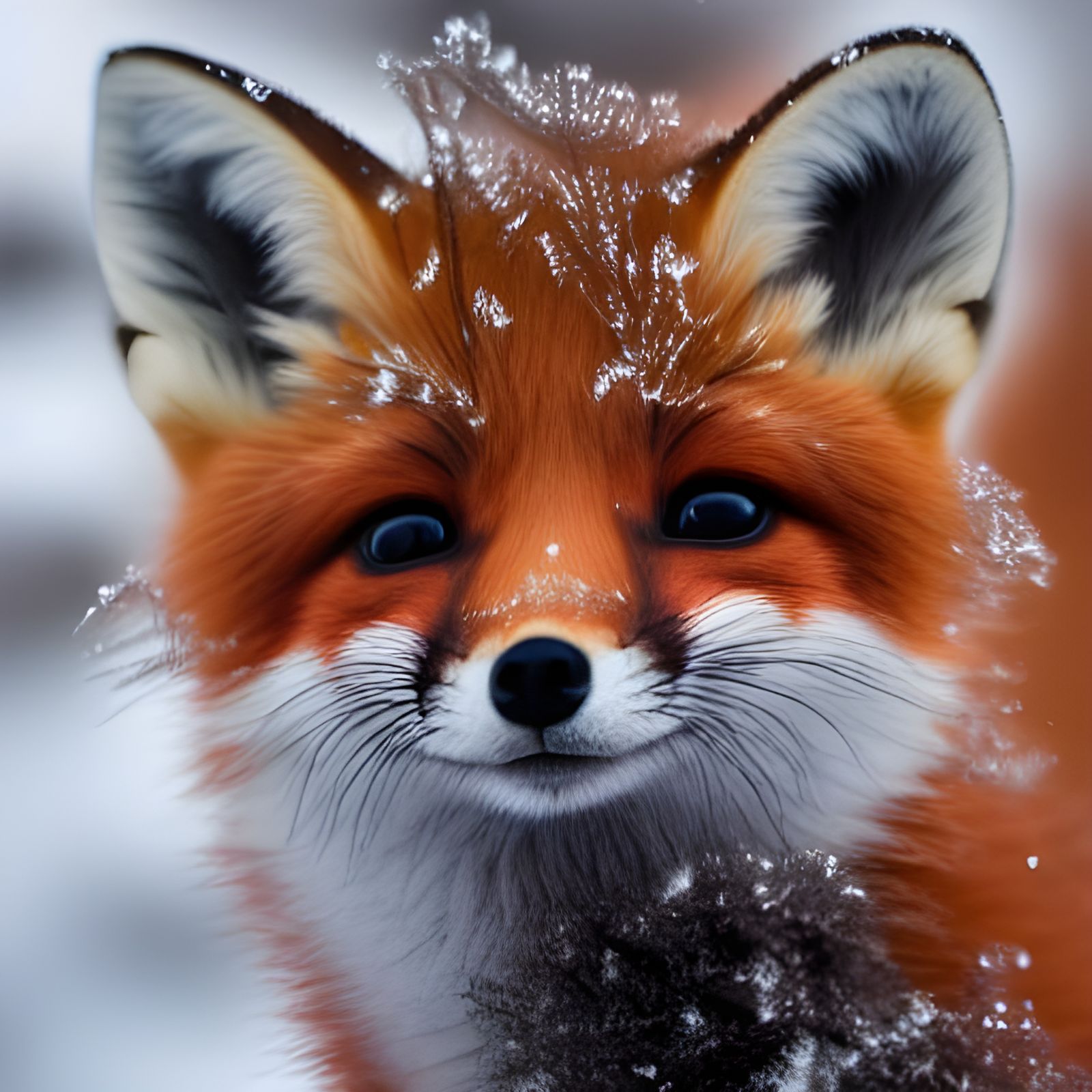 Baby Fox Waits for Snowflake: High-Resolution Photo