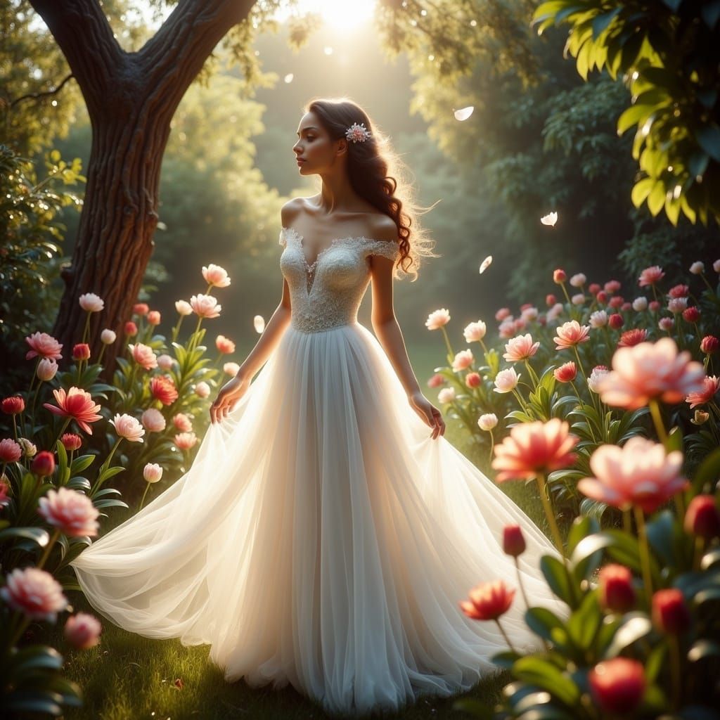 Elegant Princess Pamina in a Whimsical Garden Setting