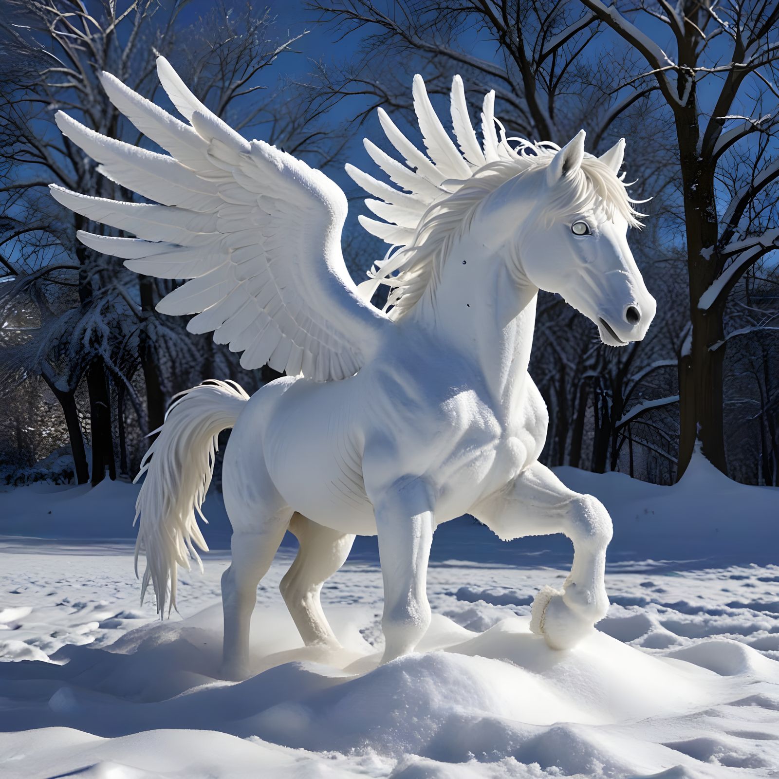 Pegasus made of snow