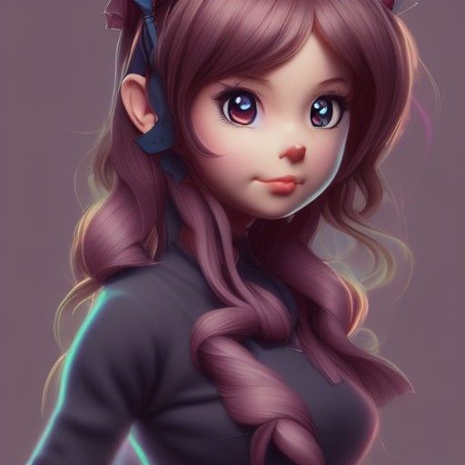 Adorable Cat Anime Girl Portrait in Digital Style