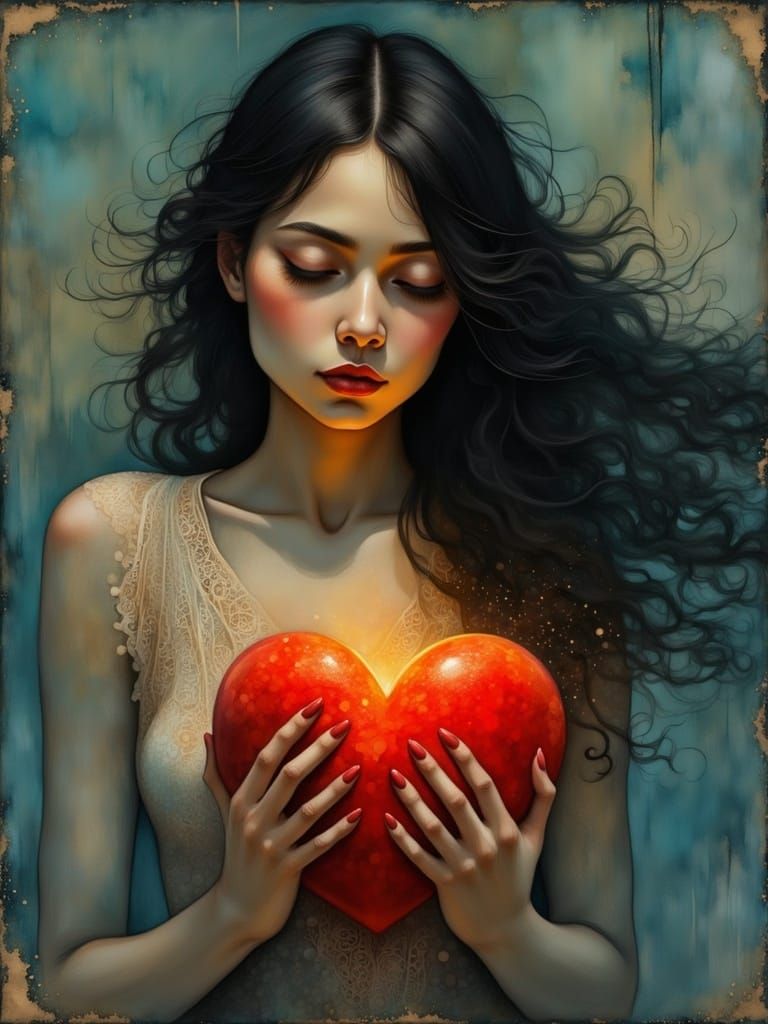 Romantic Oil Painting of South Asian Woman in Serene Contemp...