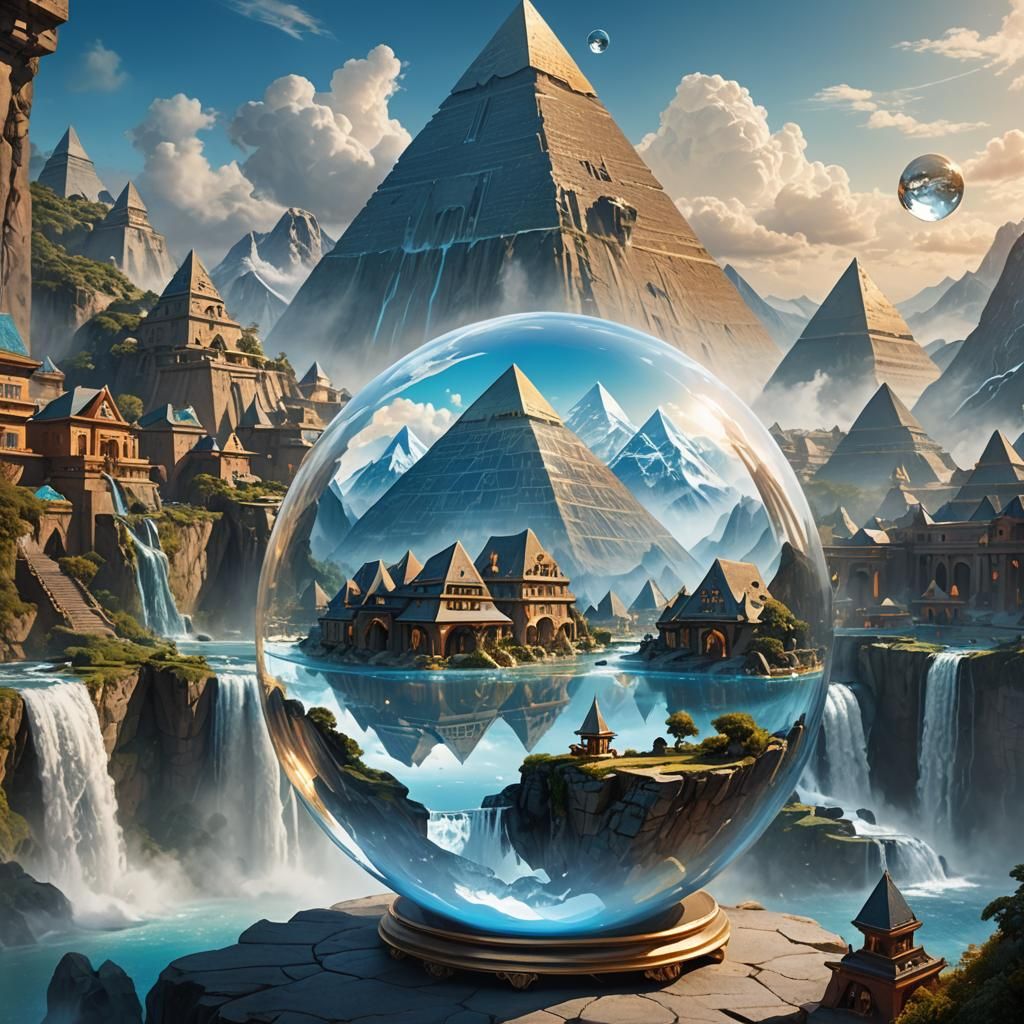 Futuristic Mountain City Mirrored in Crystal Orb