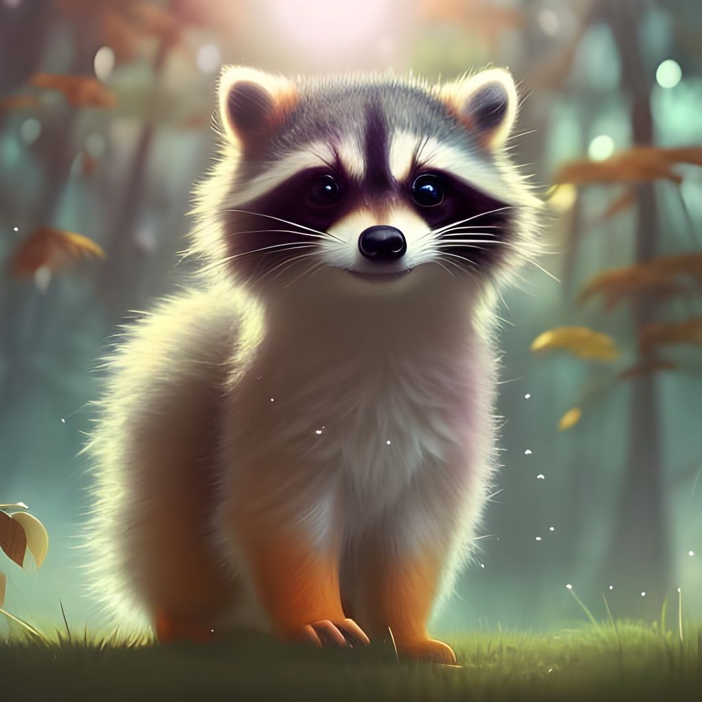 Cute fluffy raccoon