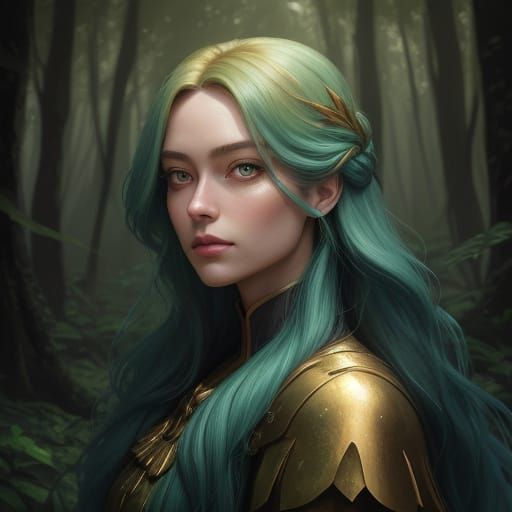 Elegant Fantasy Woman in Enchanted Forest