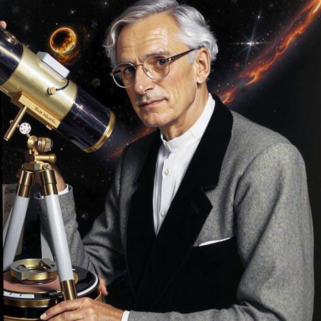 Joyful Astronomer in Wegener Style with Hubble Galaxy