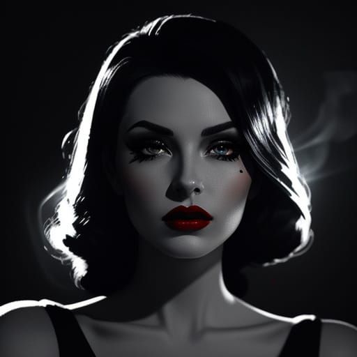 Film Noir Woman with Piercing Eyes and Red Lips