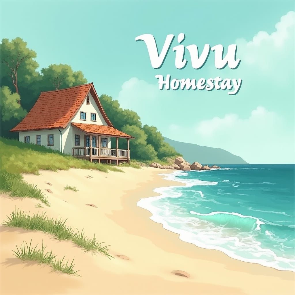 Seaside Homestay Logo in Dreamy Watercolor Style