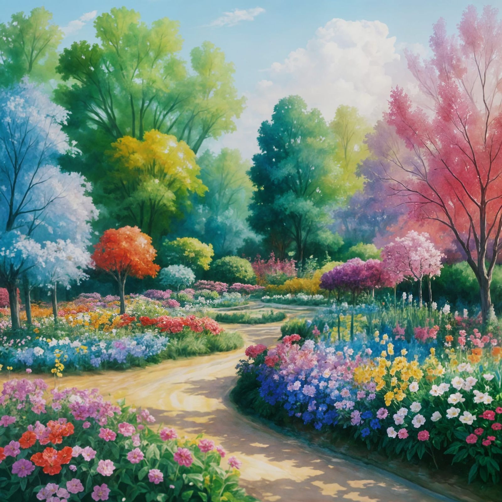 Dream Garden in Gouache and Watercolor Style