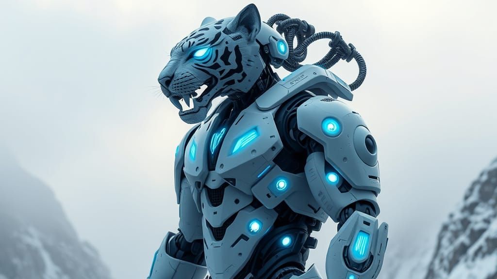 Cybernetic Robot Bodybuilder with Tiger Head in Sci-Fi Style