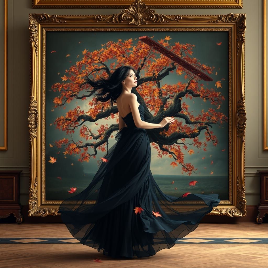 Windy Woman in Museum, Photorealistic Style