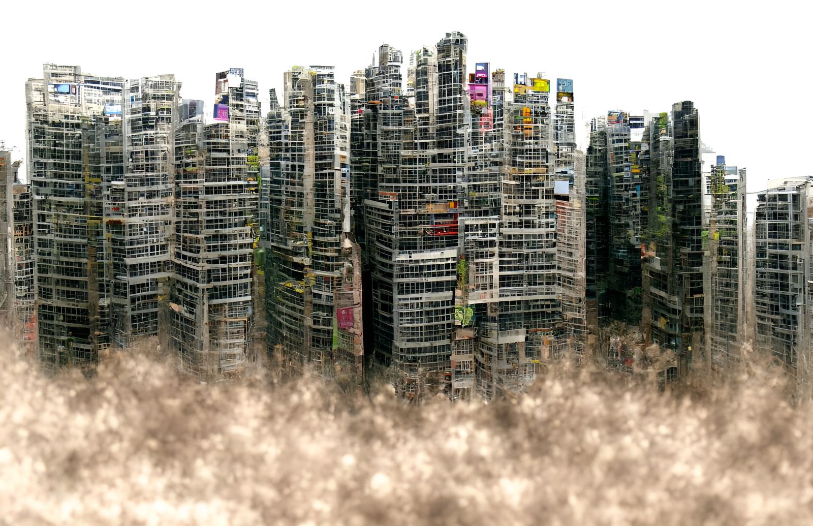 Post-Apocalyptic Hong Kong Financial District in Mixed Media