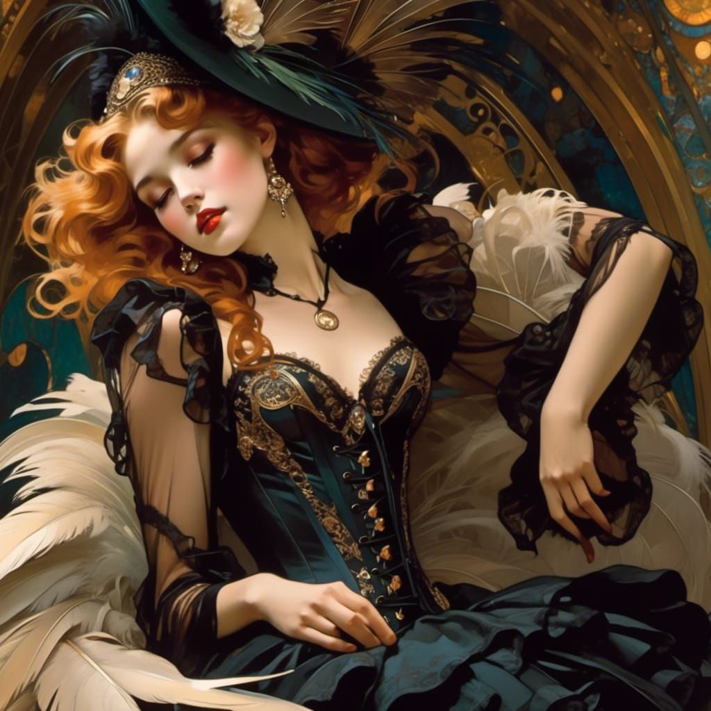 Art Nouveau Vegas Showgirl in Ornate Victorian Style