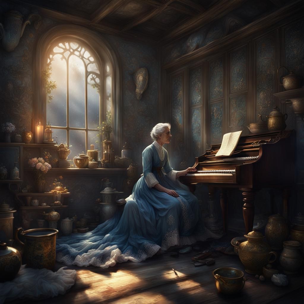Grandmother Pouring Tea: Detailed Matte Painting