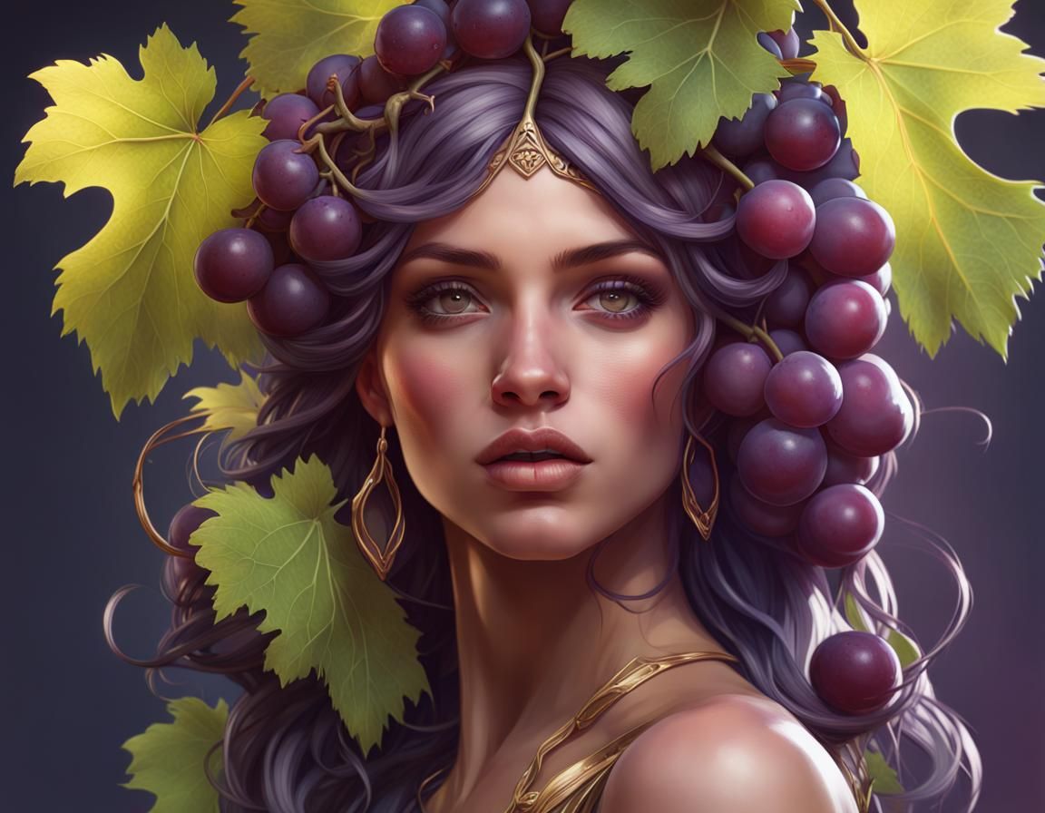 Grape Goddess Portrait in Hyperdetailed Digital Art