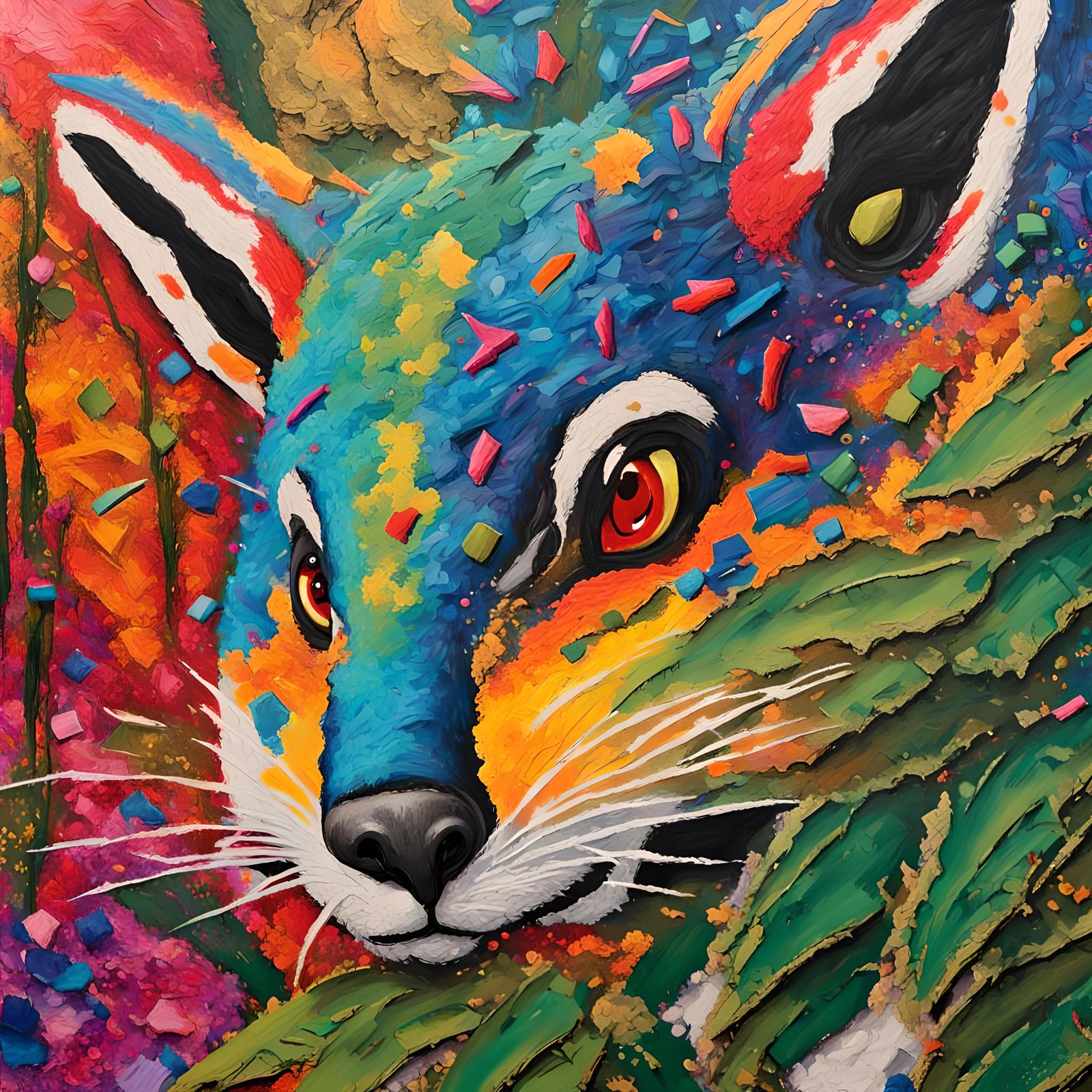 Placated Marsupial in Jungle: Mixed Media Art