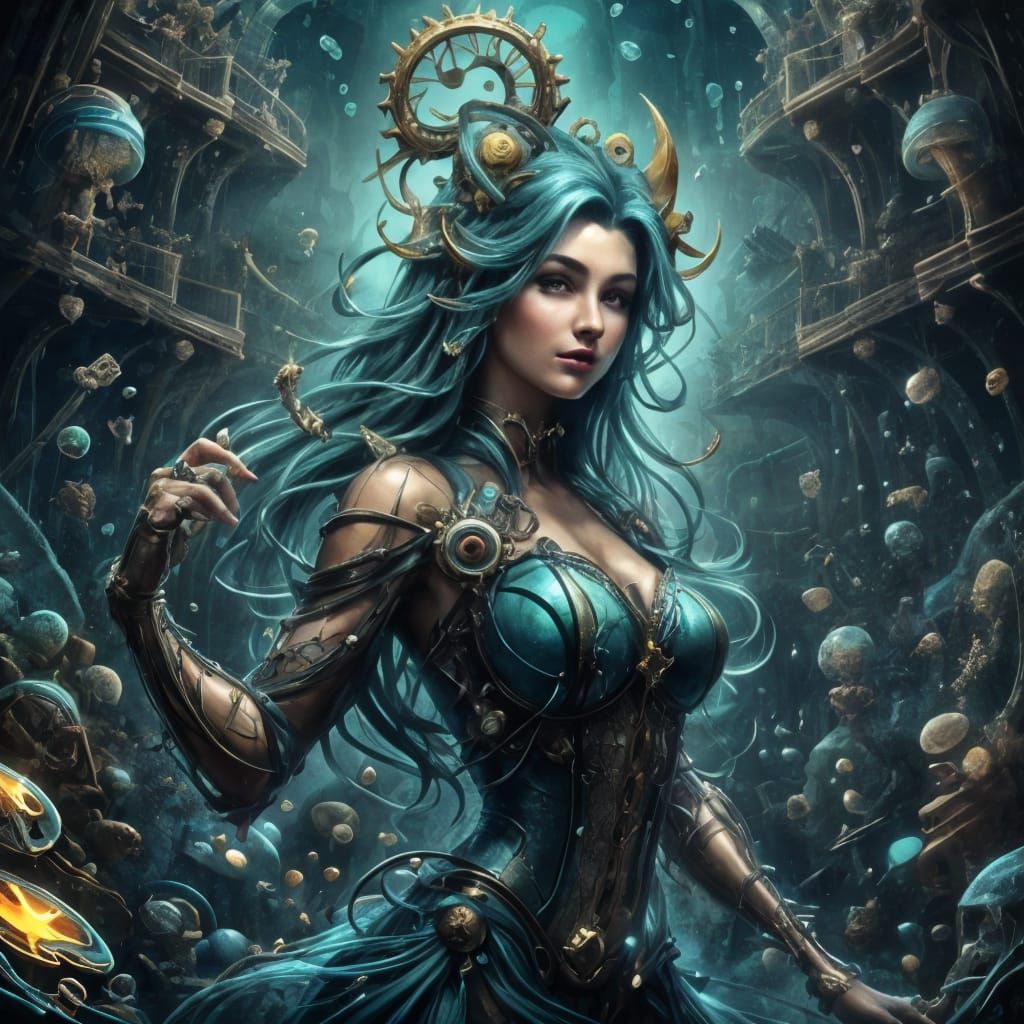 Biomechanical Atlantis in Steampunk Style