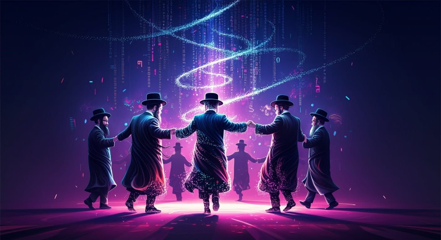 Hasidic Joy: Energetic Digital Art Illustration