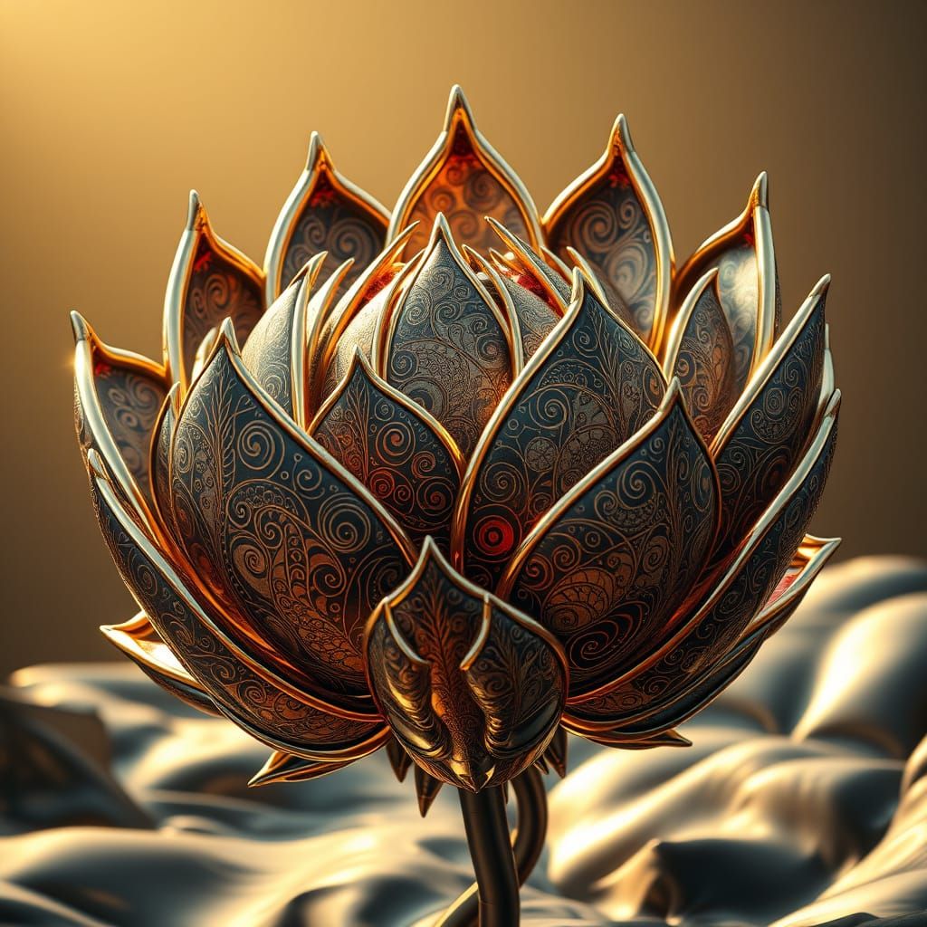 Sculpture métallique  d’un lotus geant