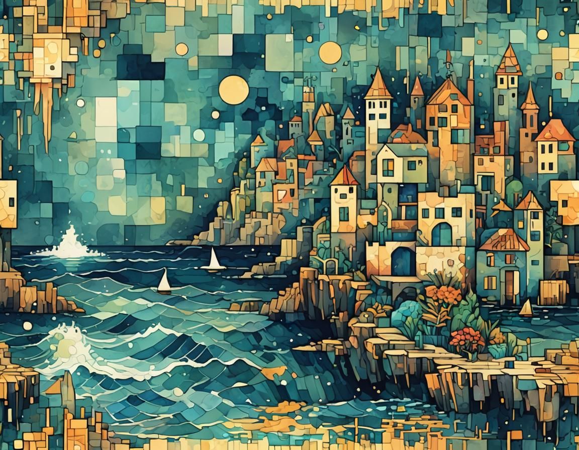 Pixelated Seaside in Primitive Pixel Style