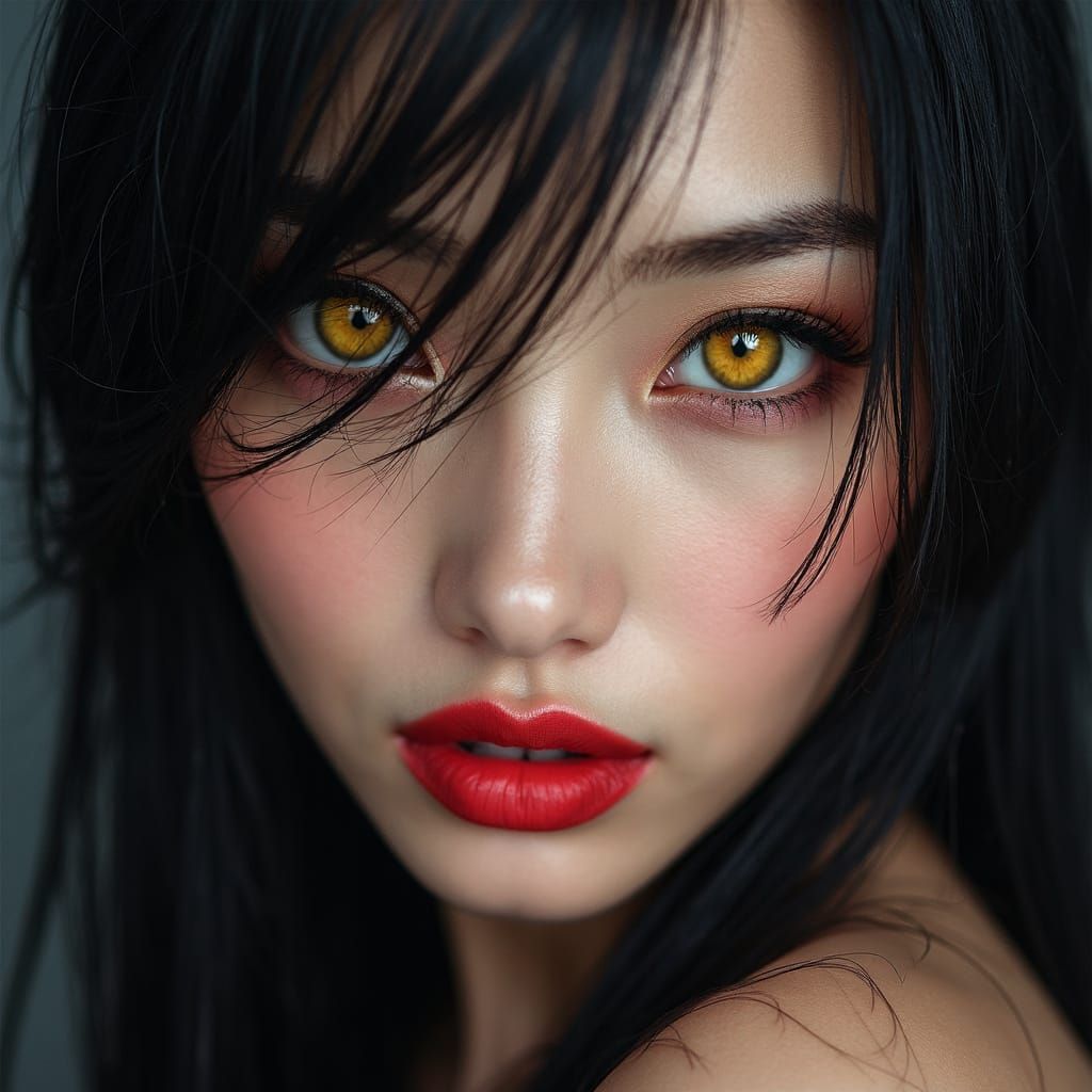 Beautiful Vampire Actress with Yellow Cat Eyes