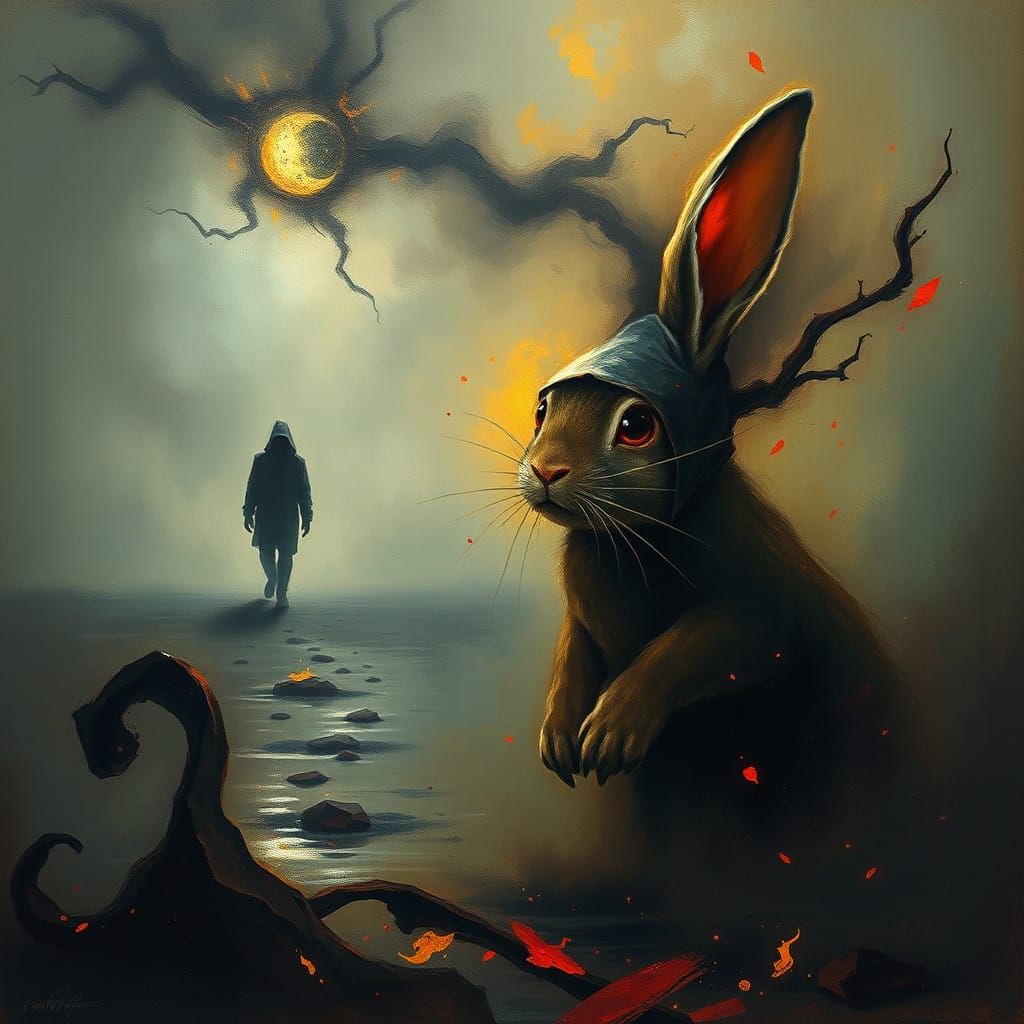 Ethereal Rabbit Embarks on Quest Through Cosmic Chaos