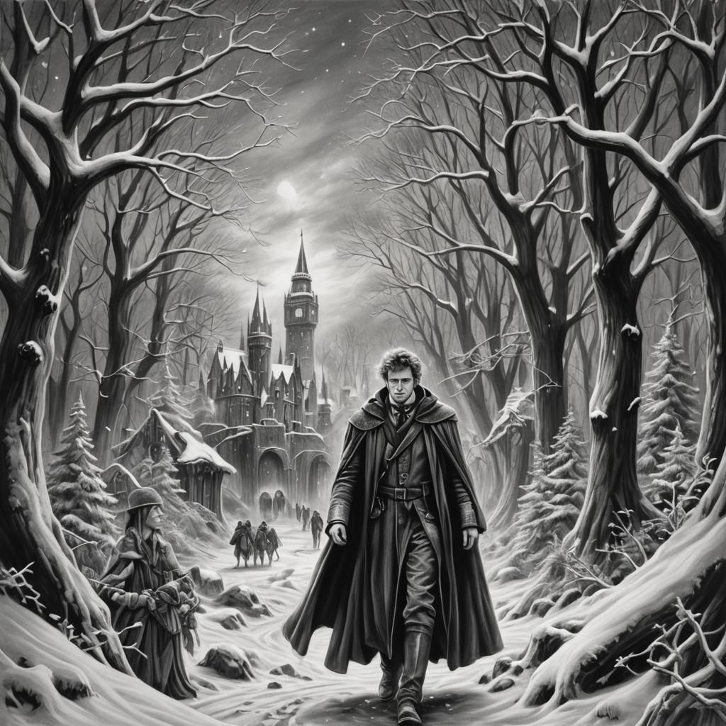 Time Lord's Winter Journey: A Charcoal Drawing