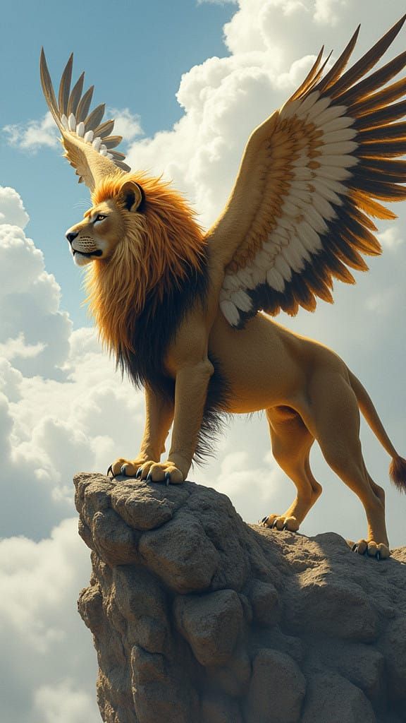 Majestic Lion-Eagle Hybrid in Photorealistic Surrealism