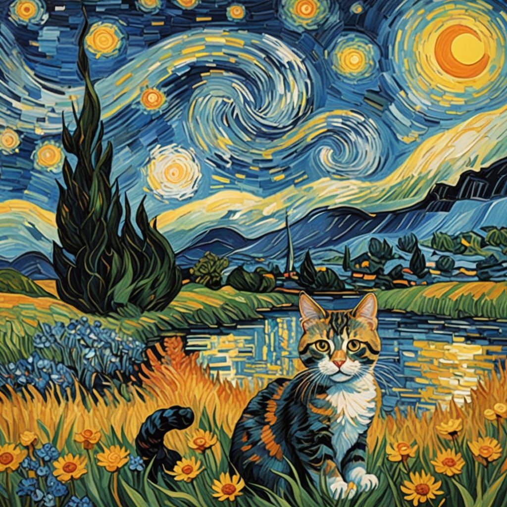 Cat in Van Gogh and Monet Styles
