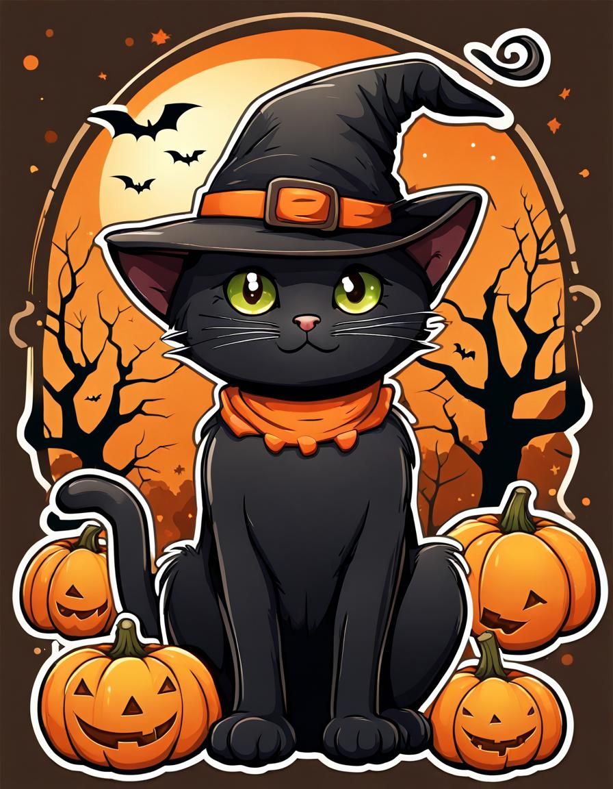 Cute Halloween Black Cat Cartoon Character Design
