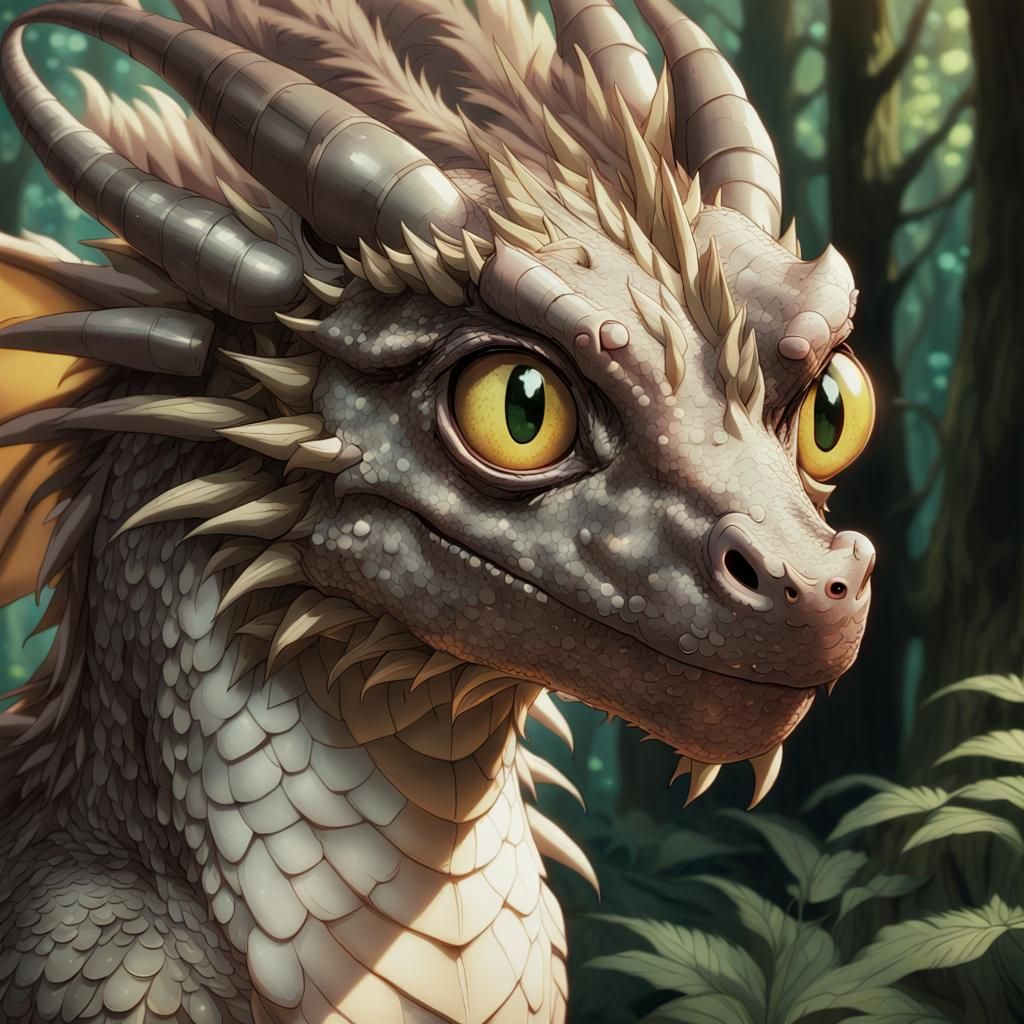Fur-Covered Dragon in Anime Style with Shining Eyes