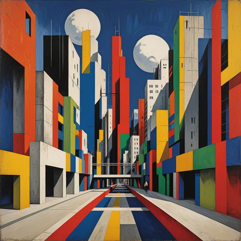 Infinite Bauhaus Metropolis Unfolds in Vibrant, Graphic Styl...