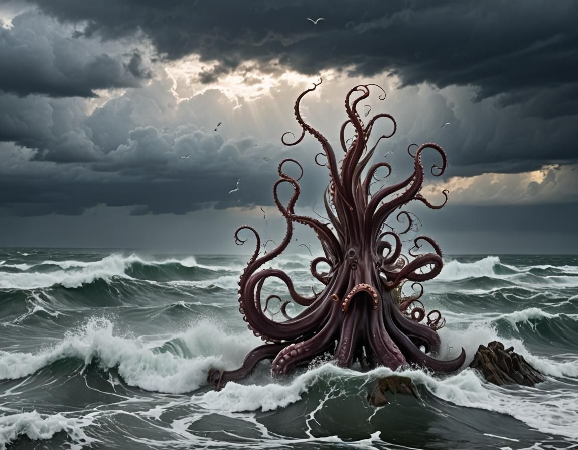 Dramatic Ocean Scene with Tentacles