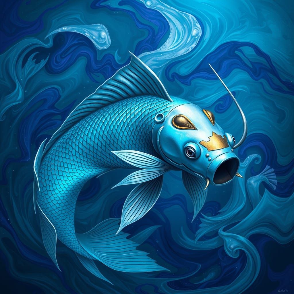 Majestic Koi-Swordfish Hybrid in Iridescent Hues