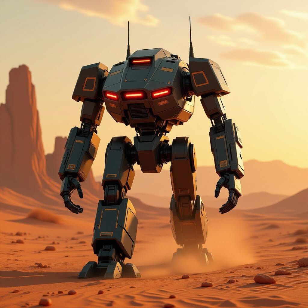 Dustclaw Battle Droid in Windswept Desert Landscape