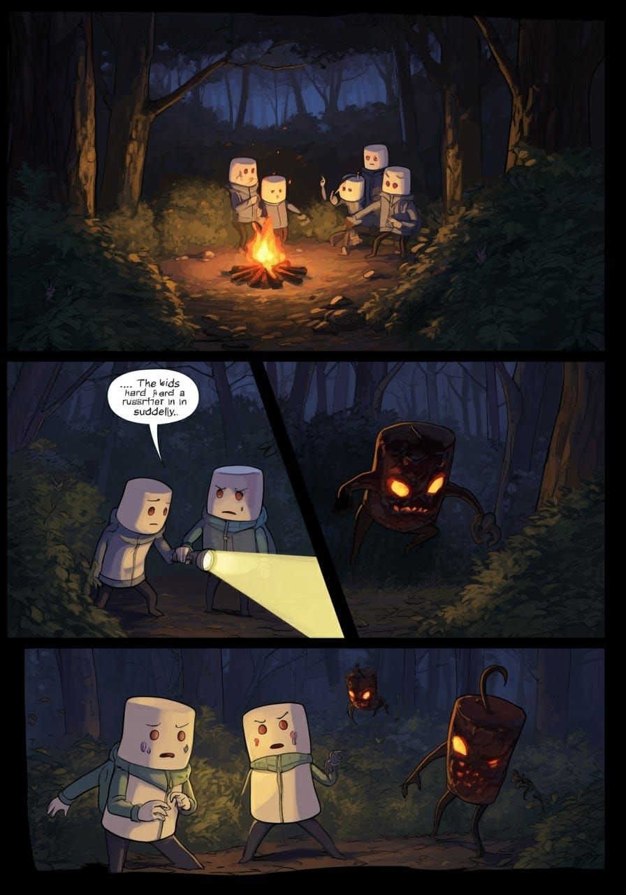 Marshmallow Campfire Story in Anime Style