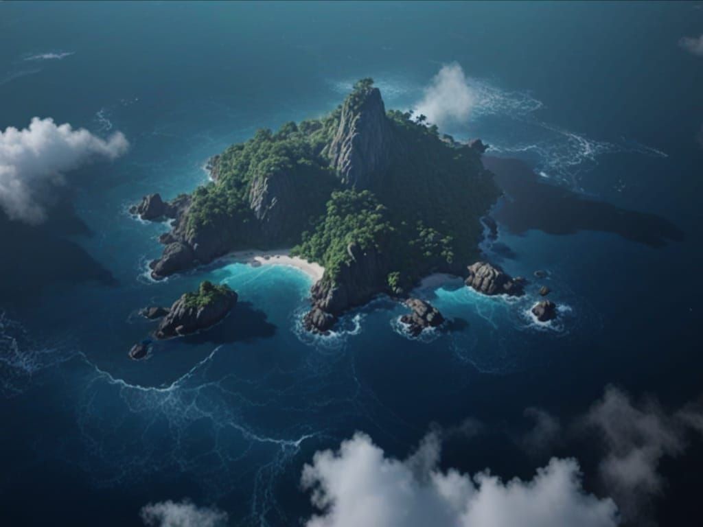 Disney-Inspired Neverland Island Aerial Landscape in Comic B...
