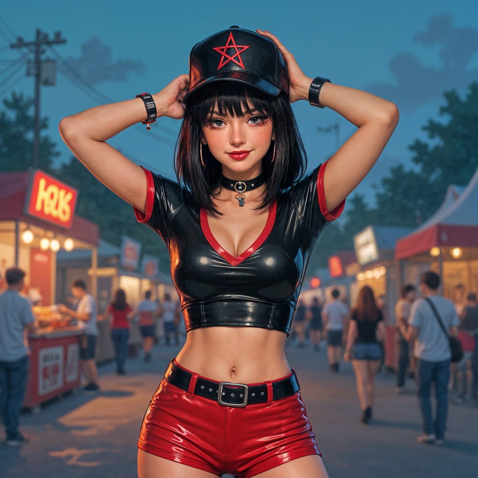 Stylized Manga Rocker Girl at Music Festival