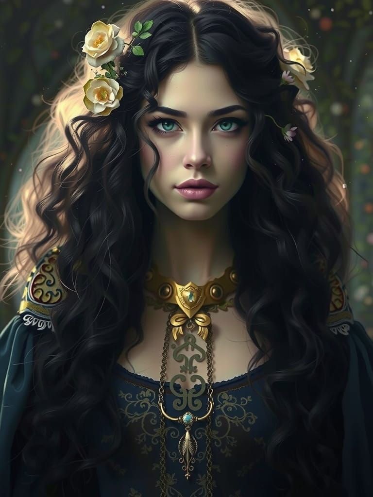 Ethereal Garden Goddess in Art Nouveau Style