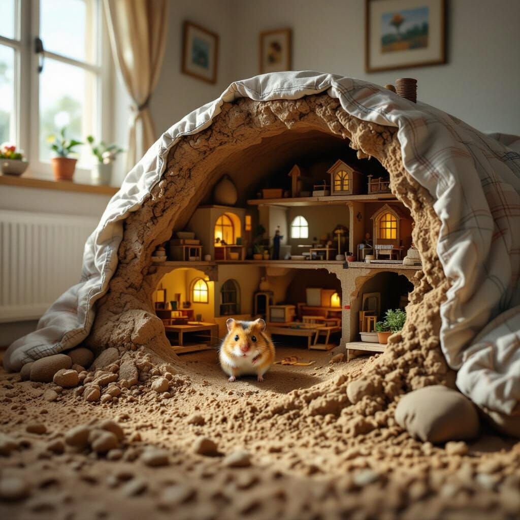 Hamster's Elaborate Bed Dwelling Revealed in Cut-Away View