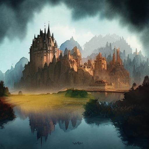 Watercolor Castle Valley: Epic Digital Matte Painting
