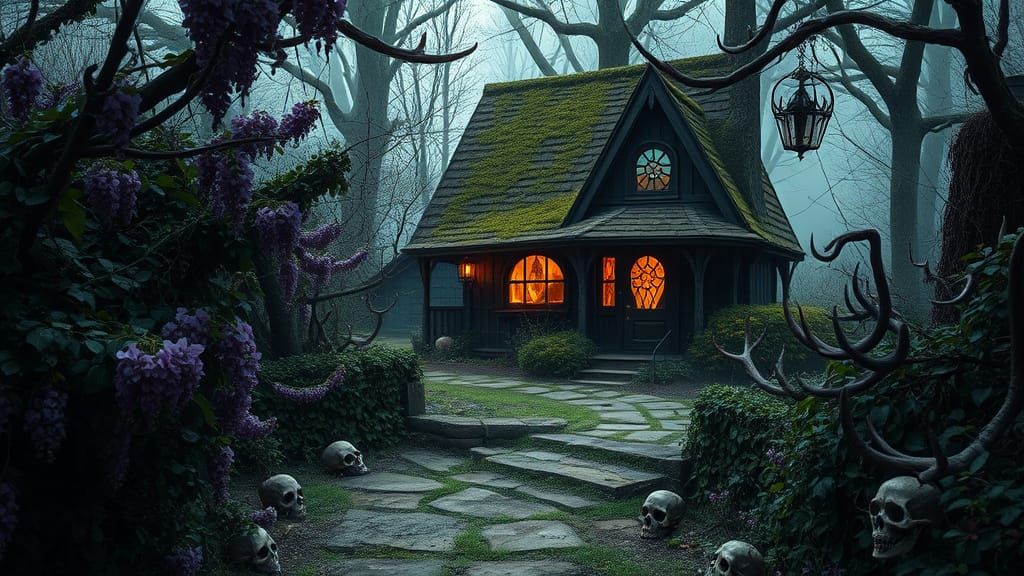 Eerie Garden Path to Witch's Hut