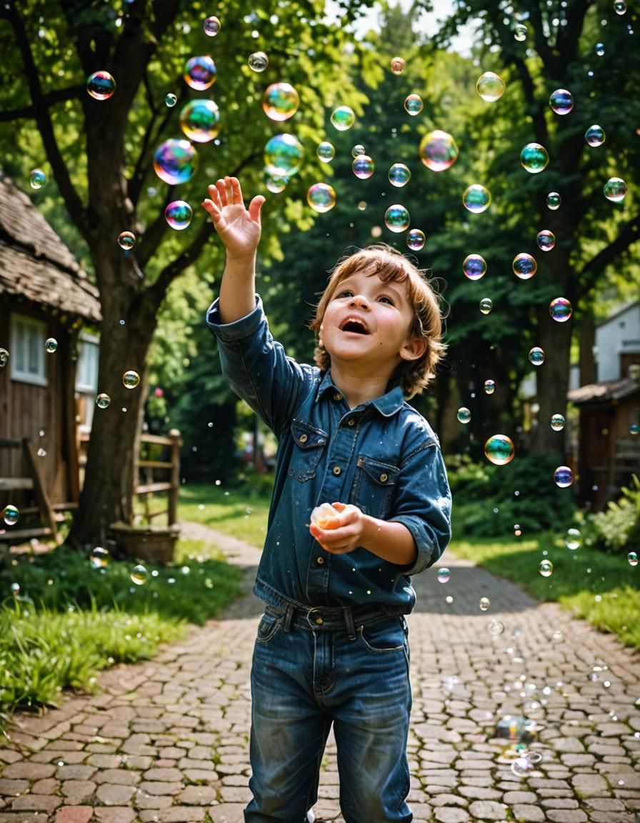 Childhood Joy: Scattering Soap Bubbles