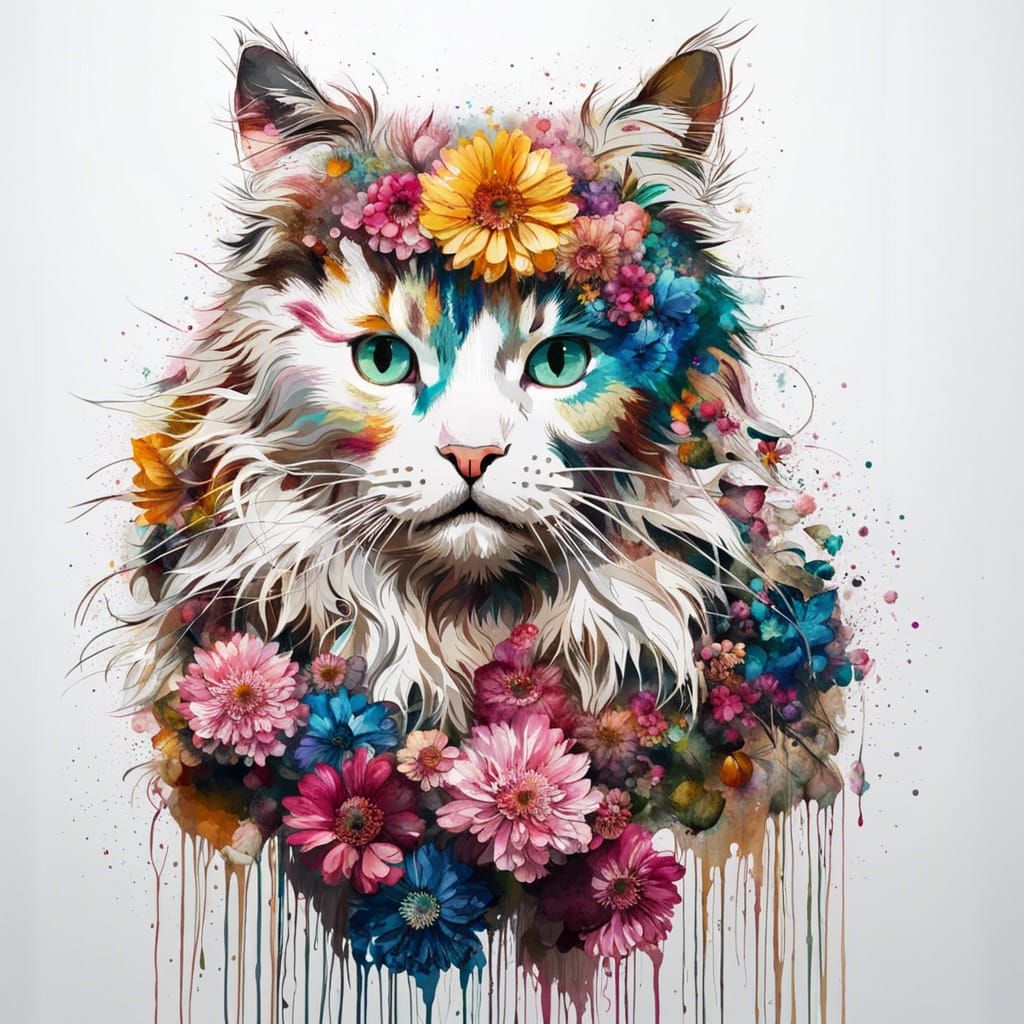 Adorable Flower Cat with Reflective Eyes