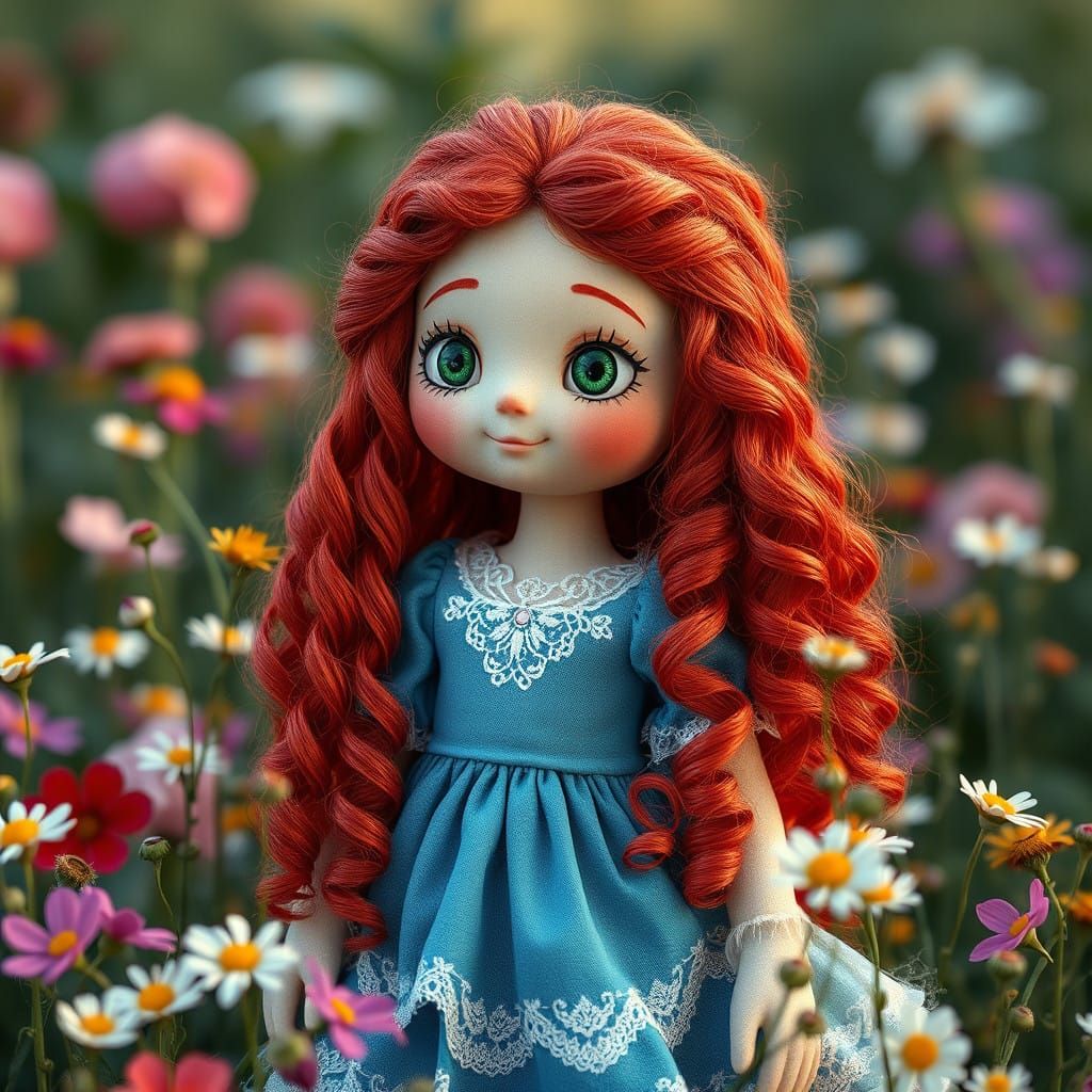 Dreamy Doll Amidst Blooming Wildflowers