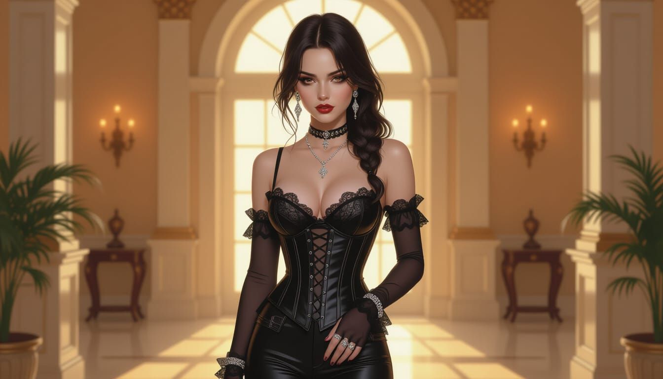 Gothic Woman in Luxurious Mansion: Cinematic Digital Art