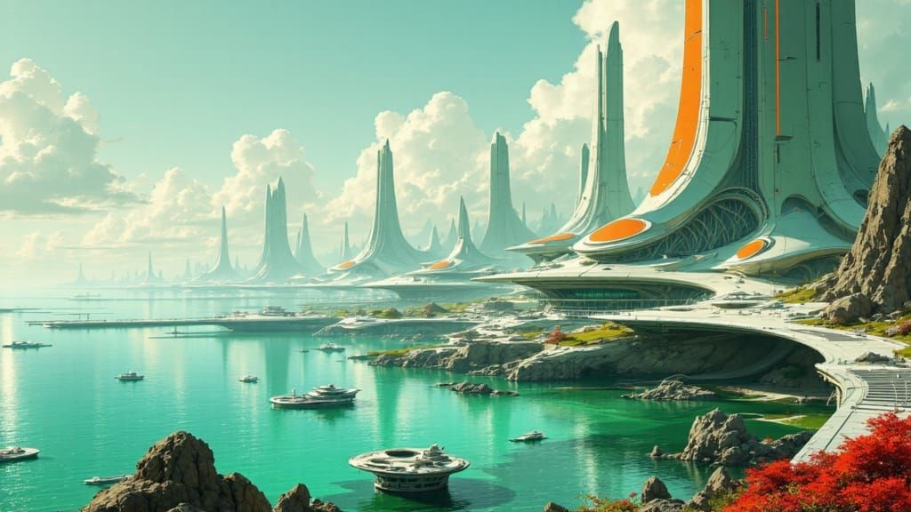 Futuristic Alien City on Tropical Planet
