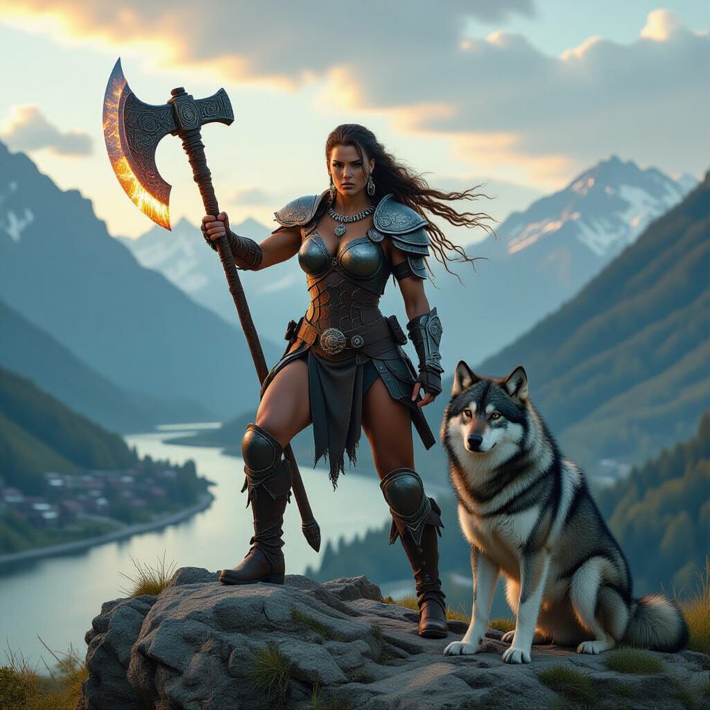 Triumphant Barbarian Woman Overlooking Valley