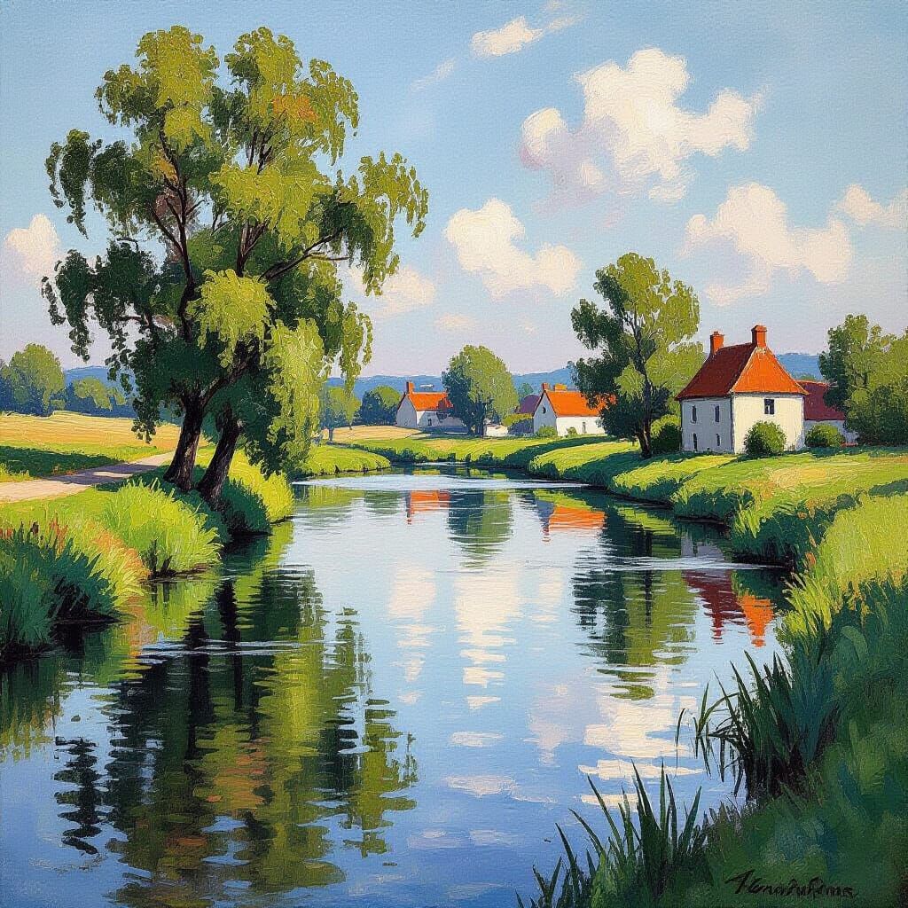 Impressionist Landscape Painting with Pastel Watercolor Effe...