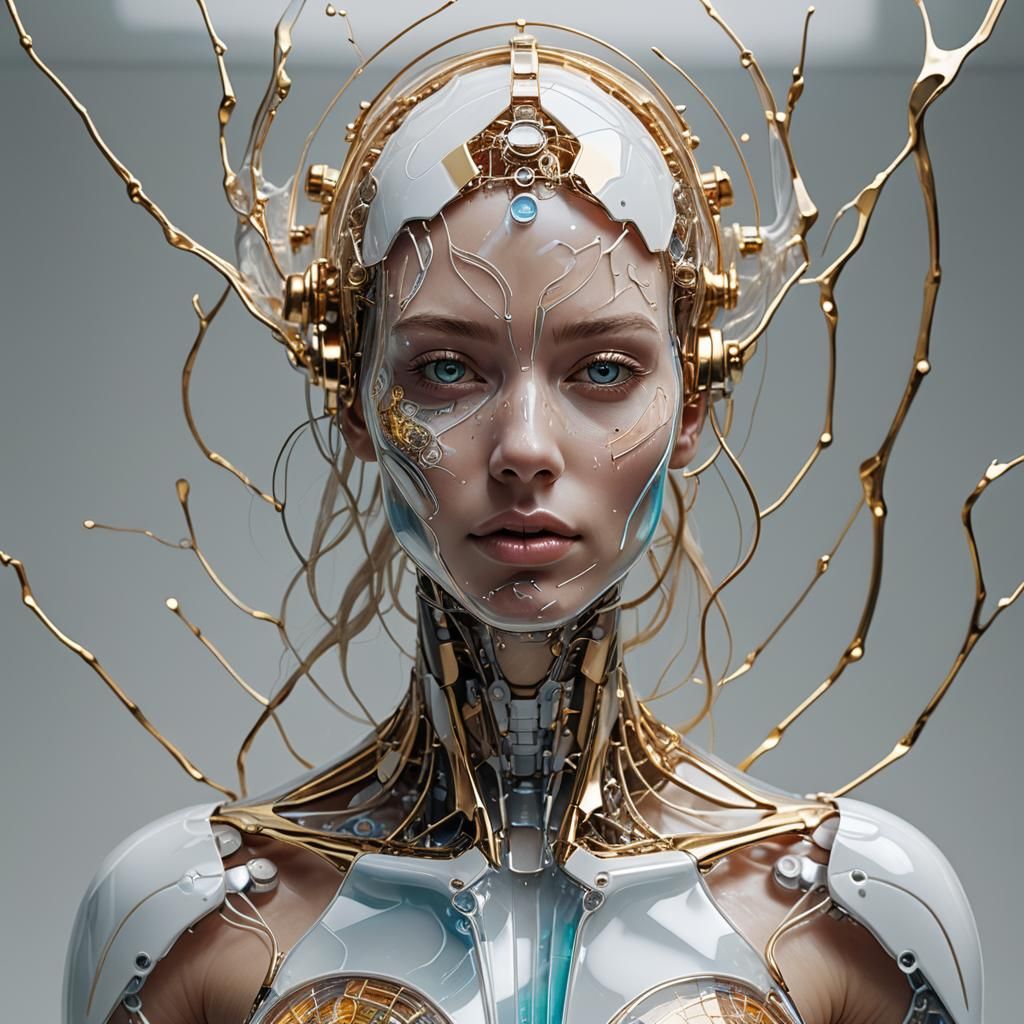 Hyperrealistic Surrealist Cyborg Girl with Glass Face