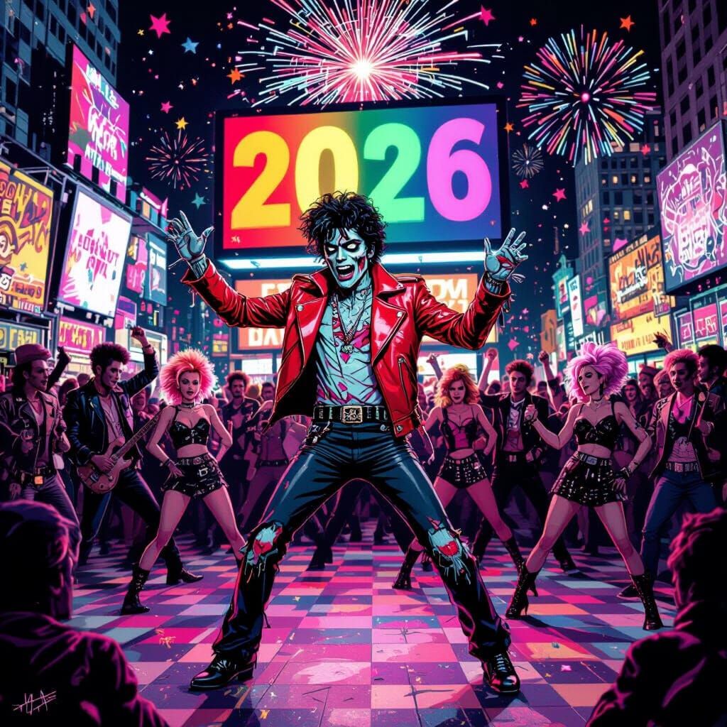 Pop Art Zombie Prince Dancing Thriller in Times Square